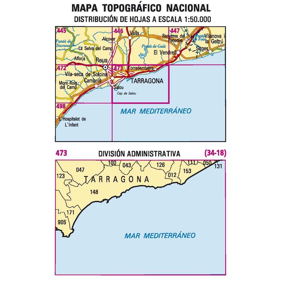 Carte topographique de l'Espagne n° 0473 - Tarragona | CNIG - 1/50 000 carte pliée CNIG 