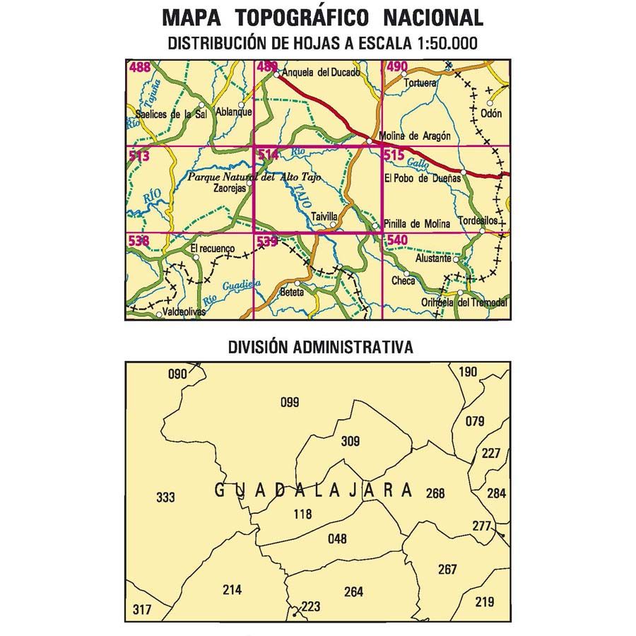 Carte topographique de l'Espagne n° 0514 - Taravilla | CNIG - 1/50 000 carte pliée CNIG 