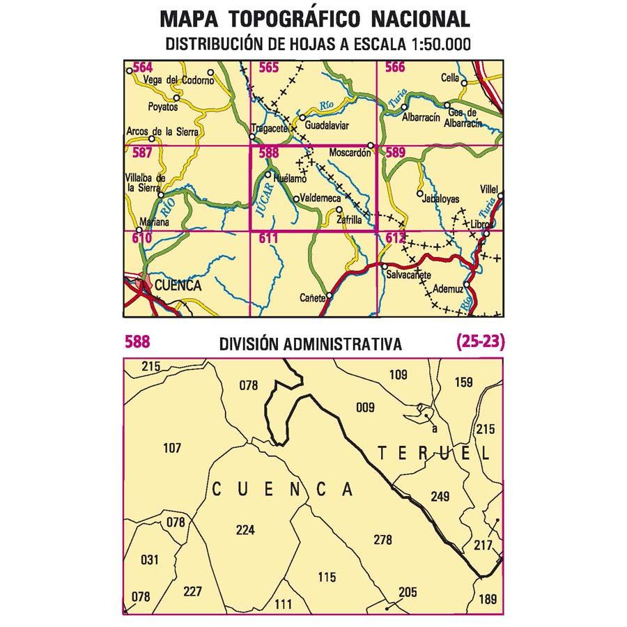 Carte topographique de l'Espagne n° 0588 - Zafrilla | CNIG - 1/50 000 carte pliée CNIG 