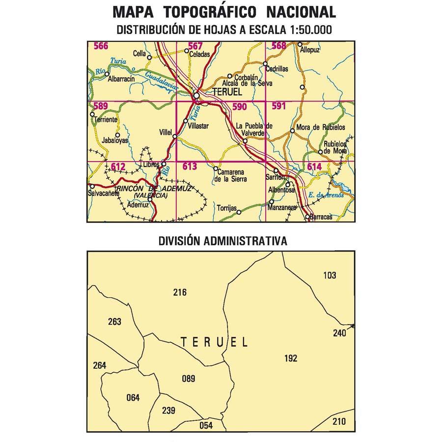 Carte topographique de l'Espagne n° 0590 - La Puebla de Valverde | CNIG - 1/50 000 carte pliée CNIG 