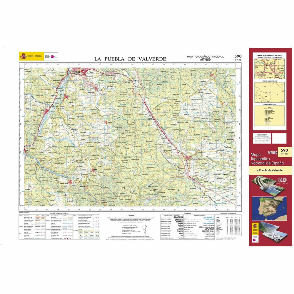 Carte topographique de l'Espagne n° 0590 - La Puebla de Valverde | CNIG - 1/50 000 carte pliée CNIG 