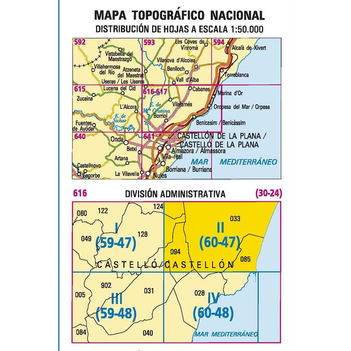 Carte topographique de l'Espagne n° 0616.2/617 - Oropesa del Mar/Orpesa | CNIG - 1/25 000 carte pliée CNIG 