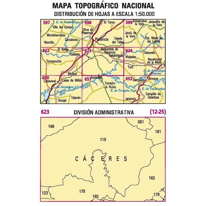 Carte topographique de l'Espagne n° 0623 - Malpartica de Plasencia | CNIG - 1/50 000 carte pliée CNIG 