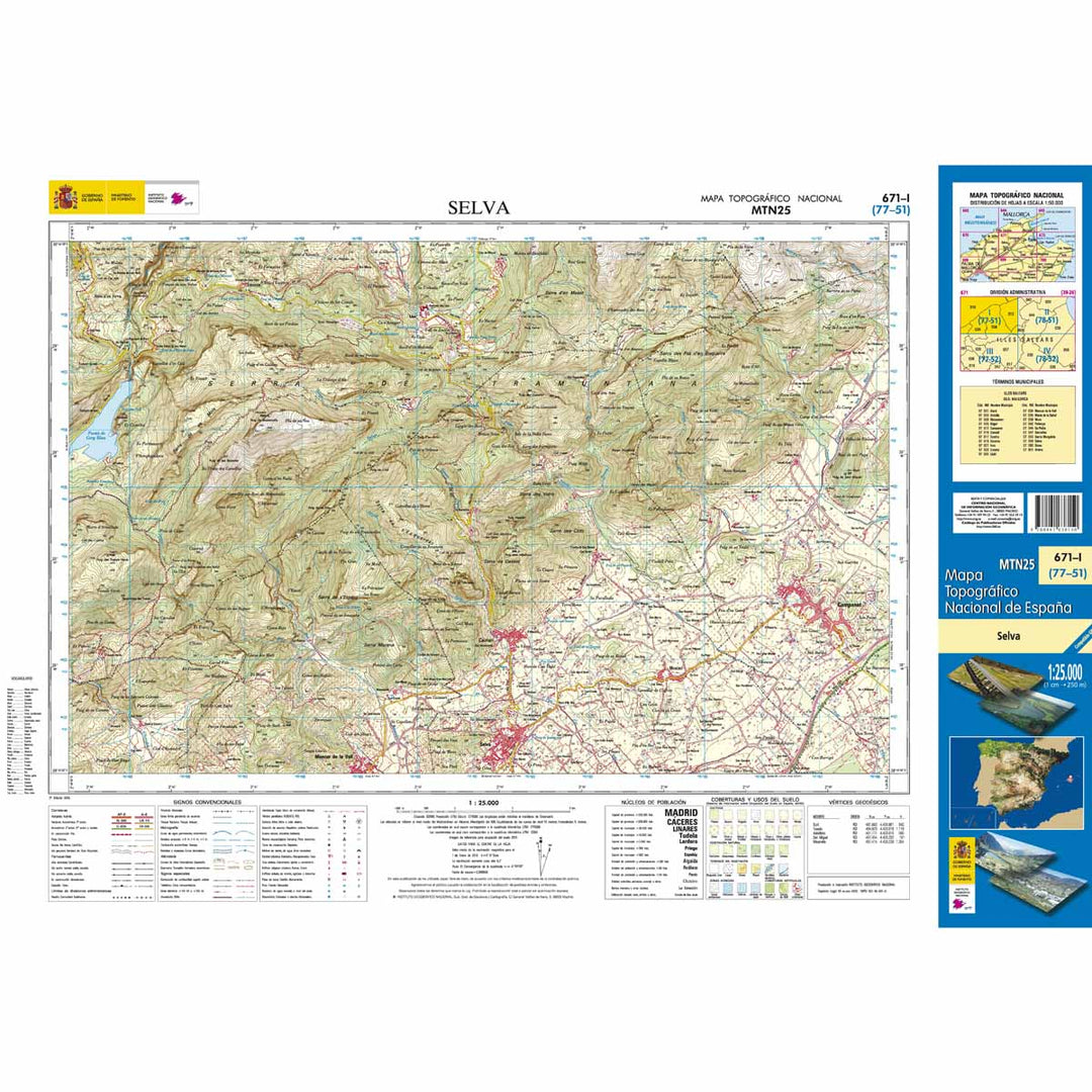 Carte topographique de l'Espagne n° 0671.1 - Selva (Mallorca) | CNIG - 1/25 000 carte pliée CNIG 