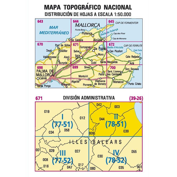 Carte topographique de l'Espagne n° 0671.2 - Sa Pobla (Mallorca) | CNIG - 1/25 000 carte pliée CNIG 