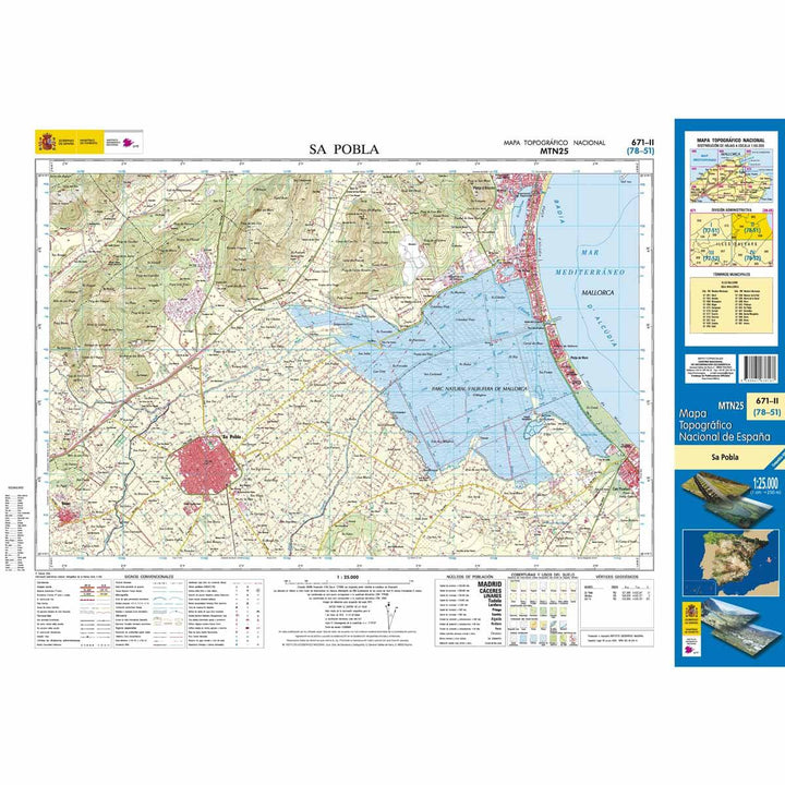 Carte topographique de l'Espagne n° 0671.2 - Sa Pobla (Mallorca) | CNIG - 1/25 000 carte pliée CNIG 