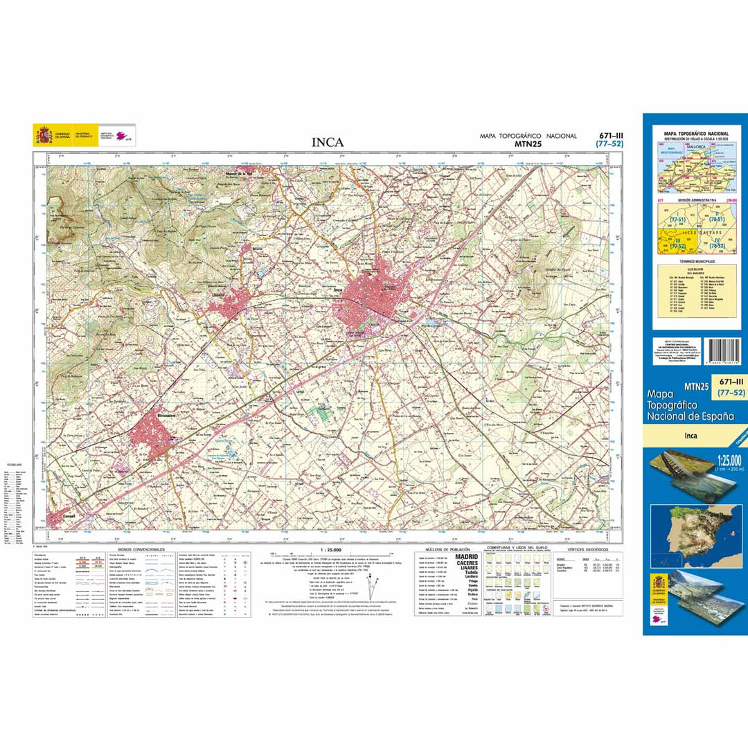 Carte topographique de l'Espagne n° 0671.3 - Inca (Mallorca) | CNIG - 1/25 000 carte pliée CNIG 