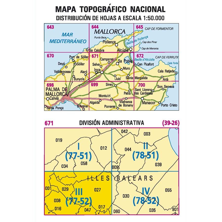 Carte topographique de l'Espagne n° 0671.3 - Inca (Mallorca) | CNIG - 1/25 000 carte pliée CNIG 