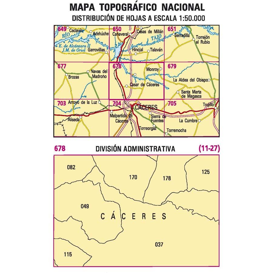 Carte topographique de l'Espagne n° 0678 - Casar de Cáceres | CNIG - 1/50 000 carte pliée CNIG 