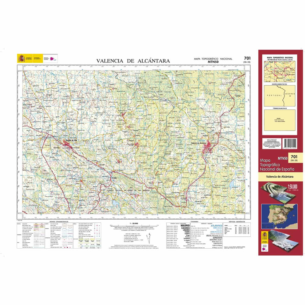 Carte topographique de l'Espagne n° 0701 - Valencia de Alcántara | CNIG - 1/50 000 carte pliée CNIG 