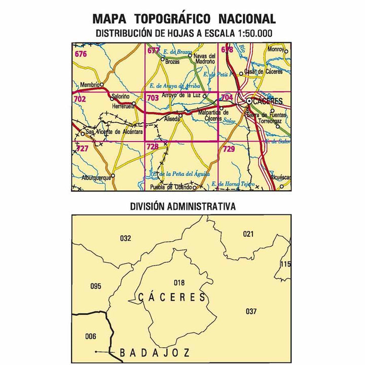 Carte topographique de l'Espagne n° 0703 - Arroyo de la Luz | CNIG - 1/50 000 carte pliée CNIG 