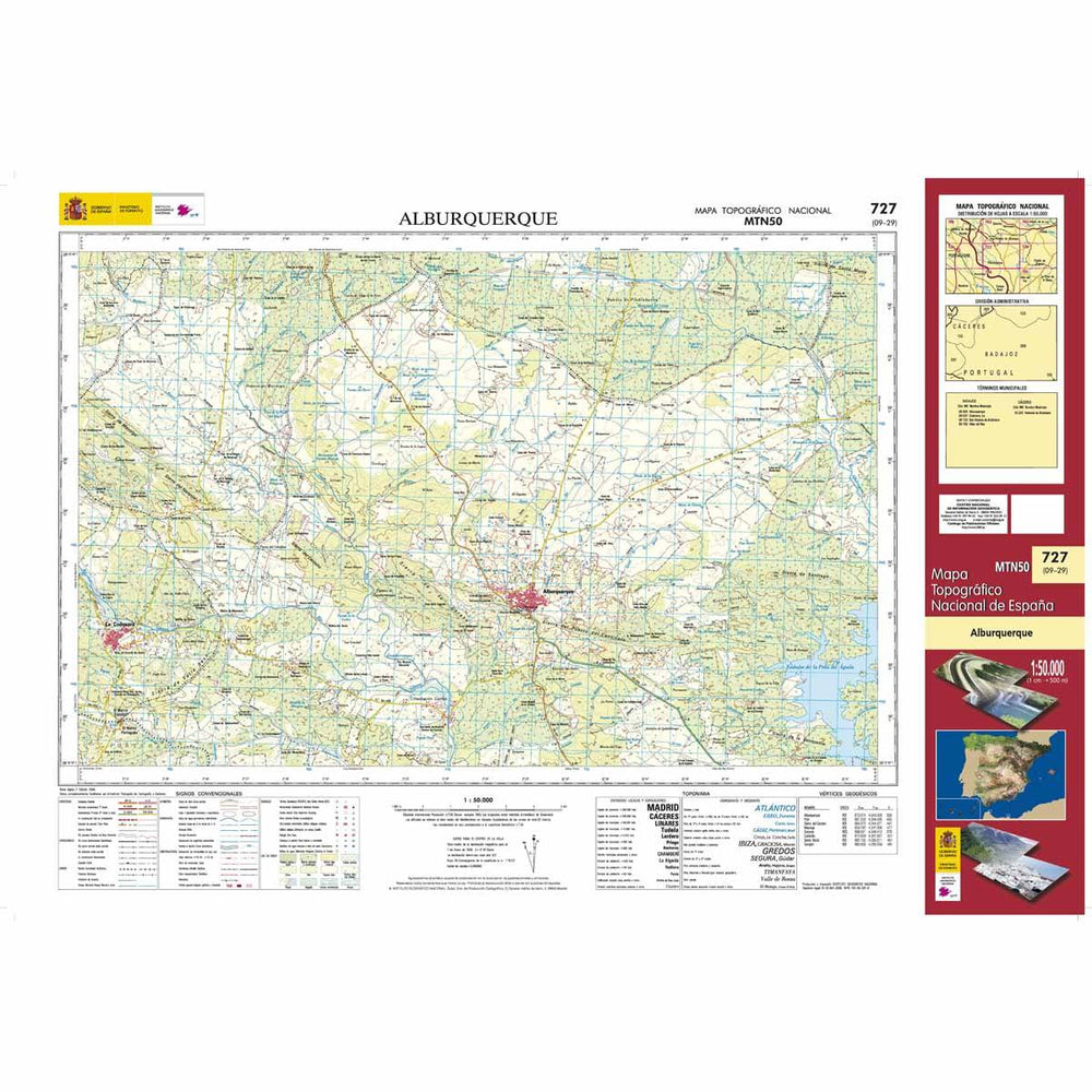 Carte topographique de l'Espagne n° 0727 - Alburquerque | CNIG - 1/50 000 carte pliée CNIG 