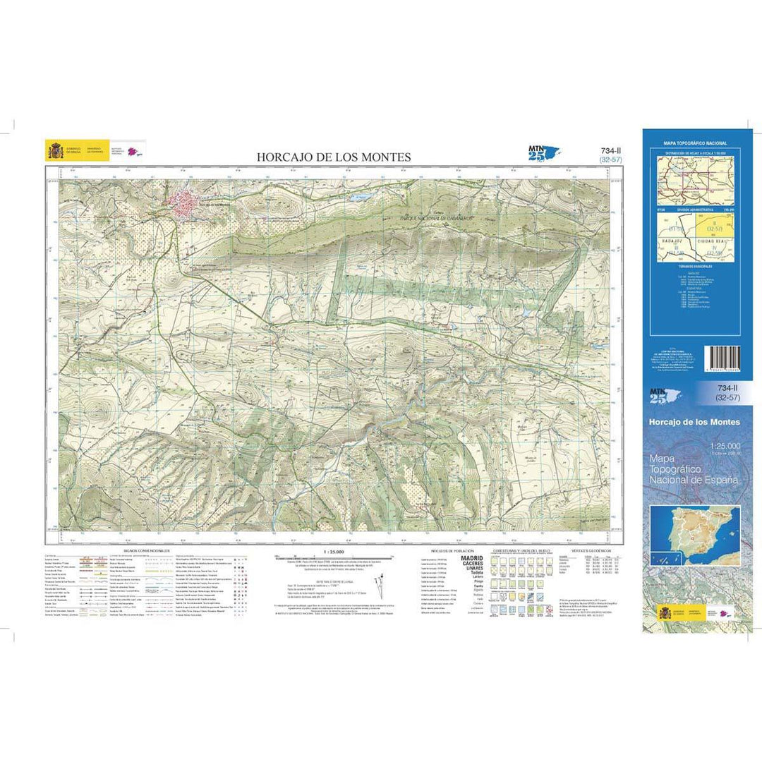 Carte topographique de l'Espagne n° 0734.2 - Horcajo De Los Montes | CNIG - 1/25 000 carte pliée CNIG 