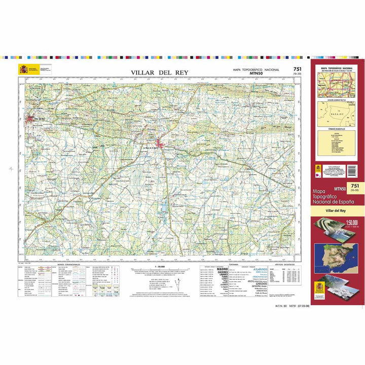 Carte topographique de l'Espagne n° 0751 - Villar del Rey | CNIG - 1/50 000 carte pliée CNIG 