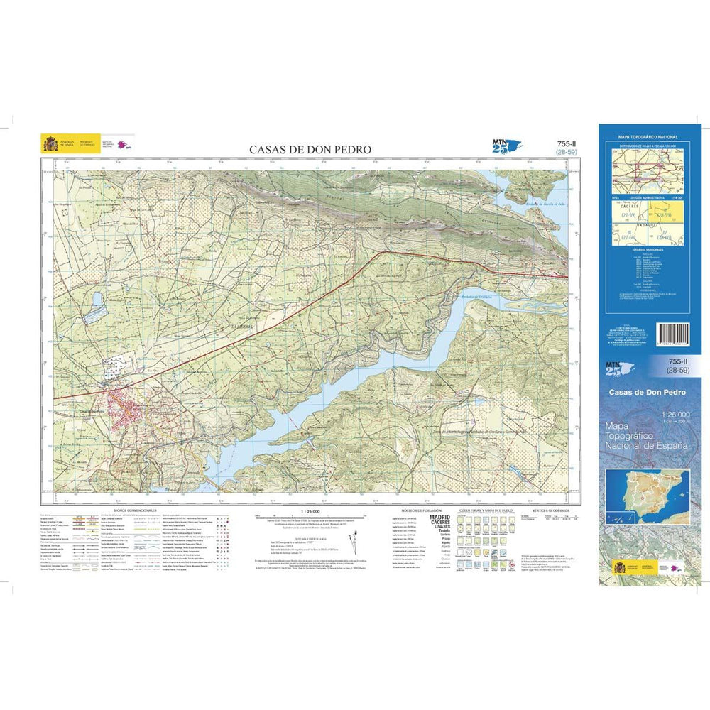 Carte topographique de l'Espagne n° 0755.2 - Casas De Don Pedro | CNIG - 1/25 000 carte pliée CNIG 