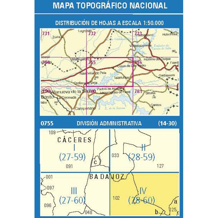 Carte topographique de l'Espagne n° 0755.4 - Talarrubias | CNIG - 1/25 000 carte pliée CNIG 