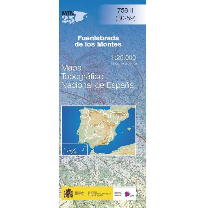 Carte topographique de l'Espagne n° 0756.2 - Fuenlabrada De Los Montes | CNIG - 1/25 000 carte pliée CNIG 