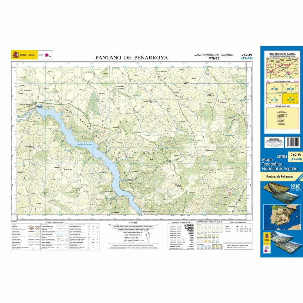 Carte topographique de l'Espagne n° 0762.4 - Pantano Peñarroya | CNIG - 1/25 000 carte pliée CNIG 