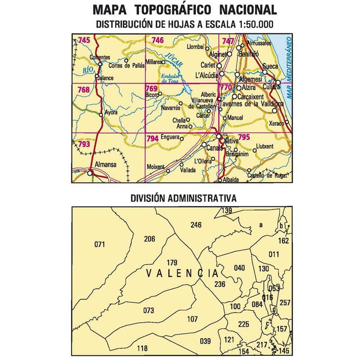 Carte topographique de l'Espagne n° 0769 - Navarrés | CNIG - 1/50 000 carte pliée CNIG 