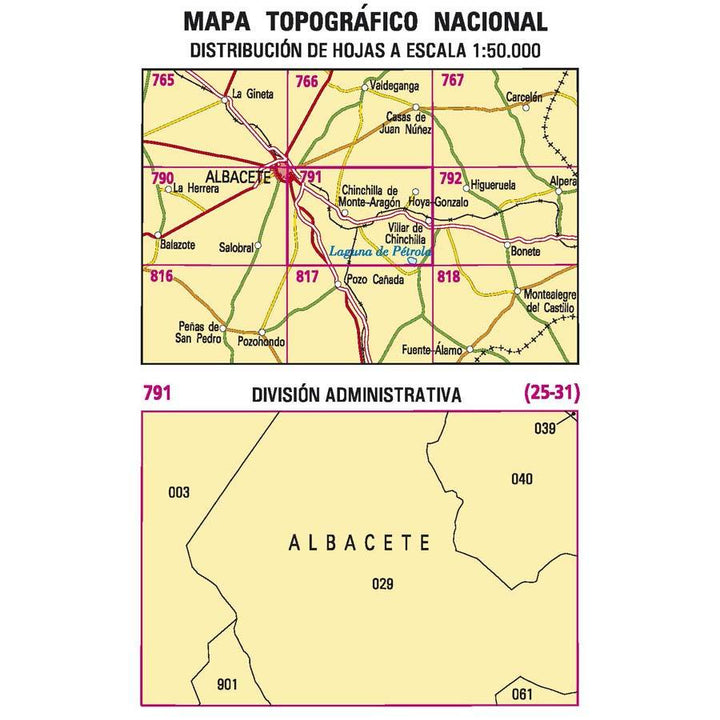 Carte topographique de l'Espagne n° 0791 - Chinchilla de Monte Aragón | CNIG - 1/50 000 carte pliée CNIG 