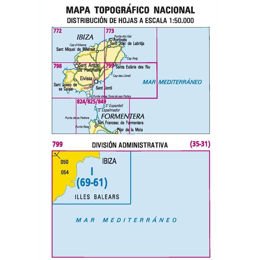 Carte topographique de l'Espagne n° 0799.1 - Santa Eulària des Riu (Ibiza) | CNIG - 1/25 000 carte pliée CNIG 