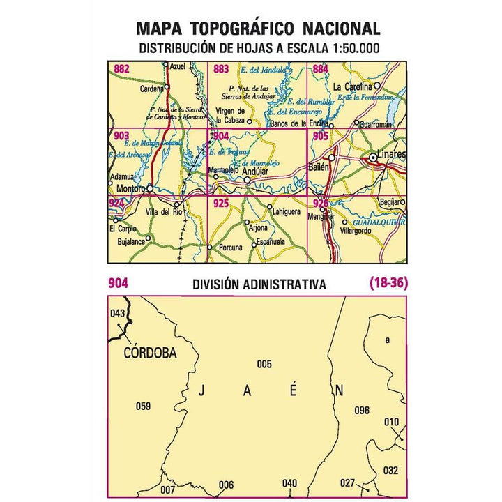 Carte topographique de l'Espagne n° 0904 - Andújar | CNIG - 1/50 000 carte pliée CNIG 