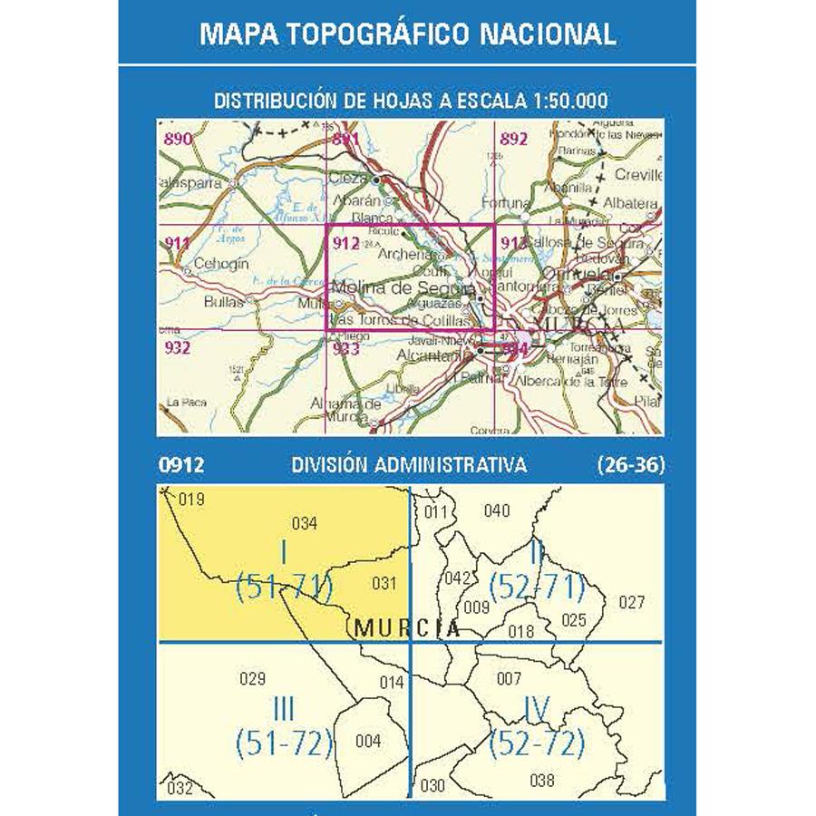 Carte topographique de l'Espagne n° 0912.1 - Ricote | CNIG - 1/25 000 carte pliée CNIG 