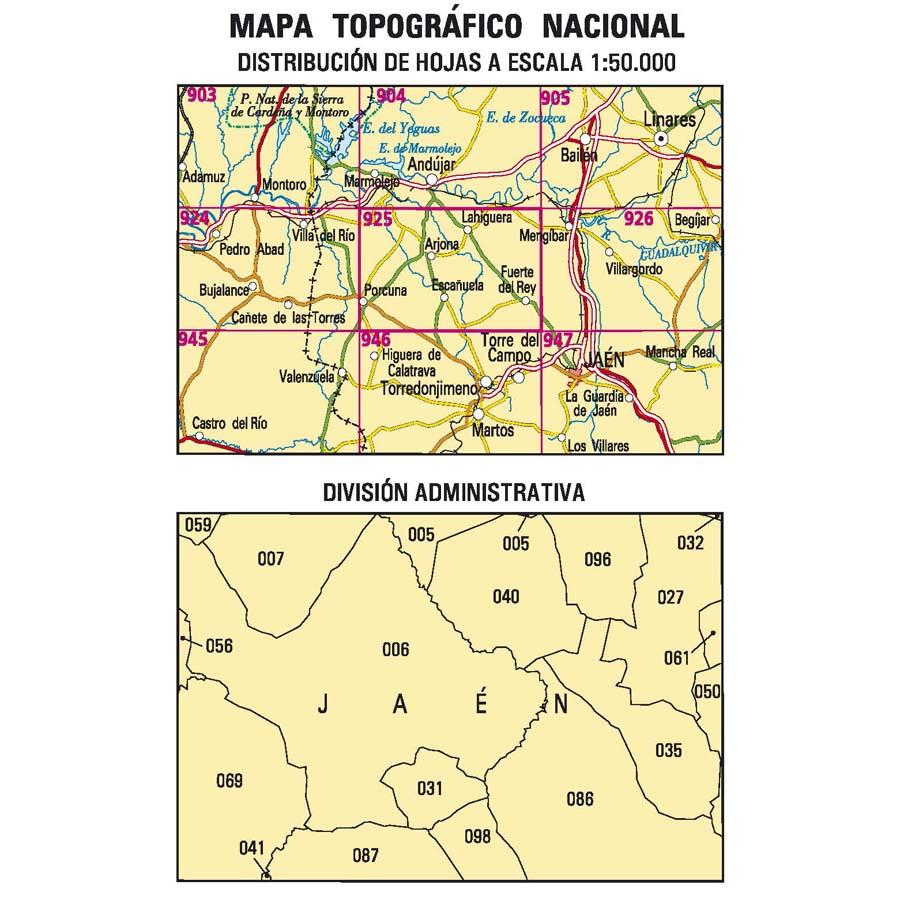 Carte topographique de l'Espagne n° 0925 - Porcuna | CNIG - 1/50 000 carte pliée CNIG 