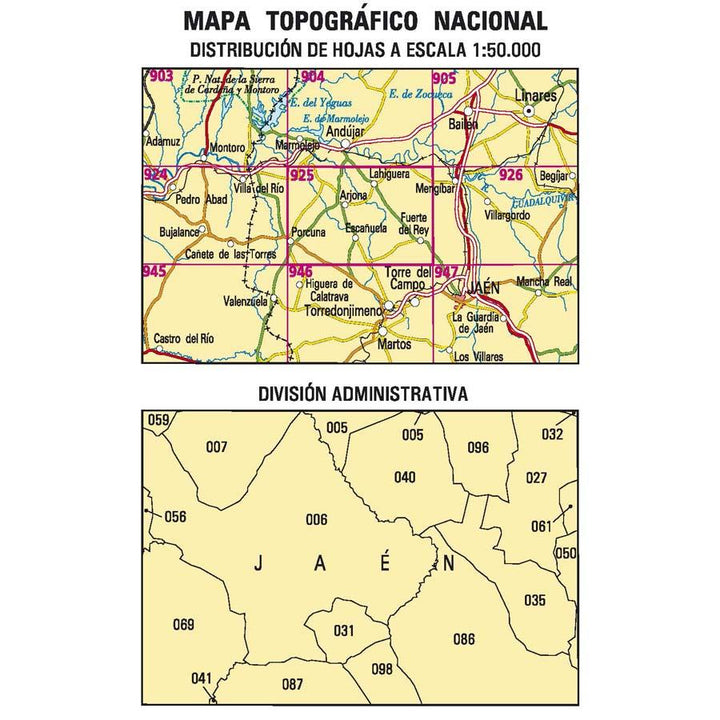 Carte topographique de l'Espagne n° 0925 - Porcuna | CNIG - 1/50 000 carte pliée CNIG 