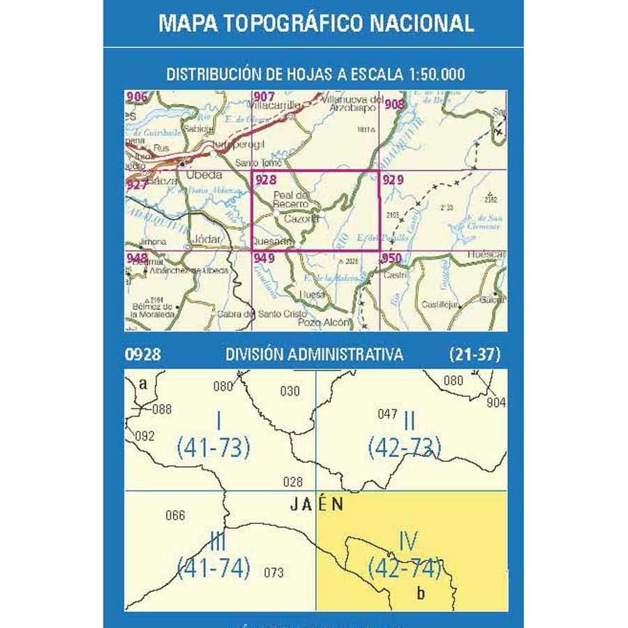 Carte topographique de l'Espagne n° 0928.4 - Cazorla | CNIG - 1/25 000 carte pliée CNIG 