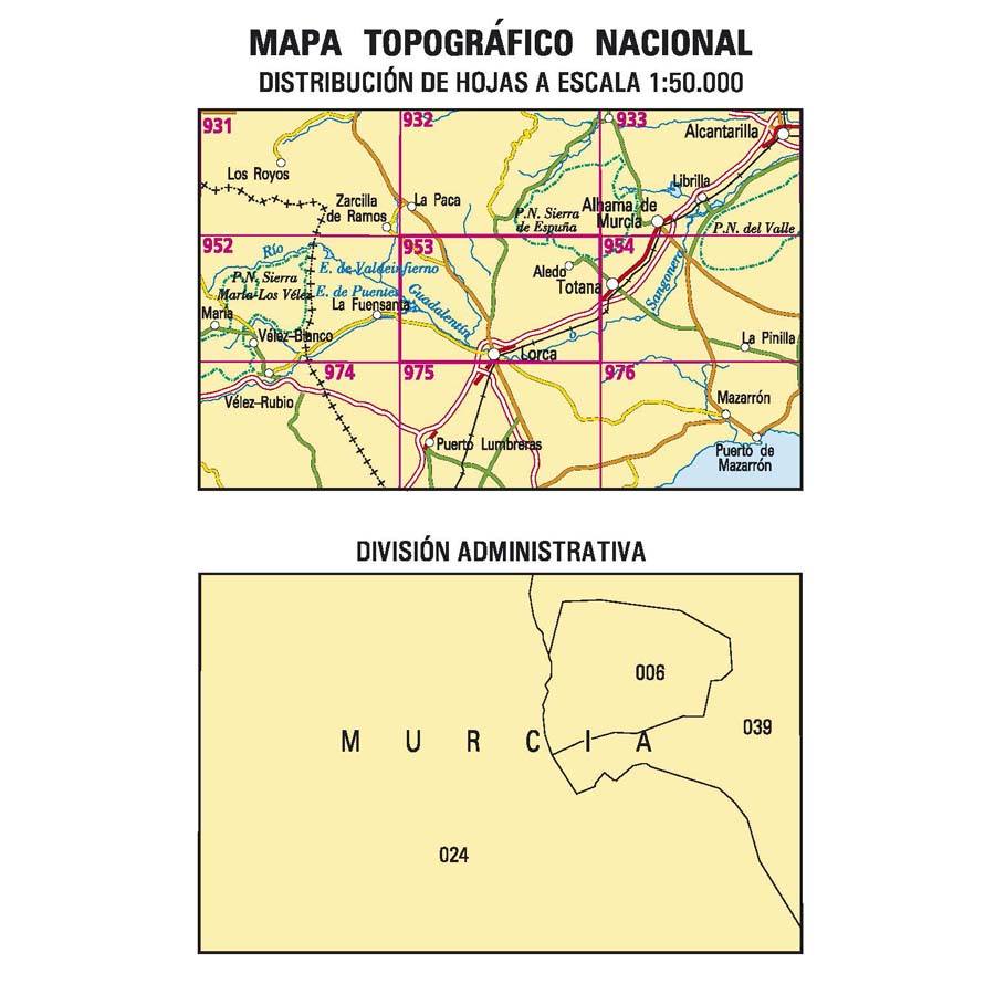 Carte topographique de l'Espagne n° 0953 - Lorca | CNIG - 1/50 000 carte pliée CNIG 