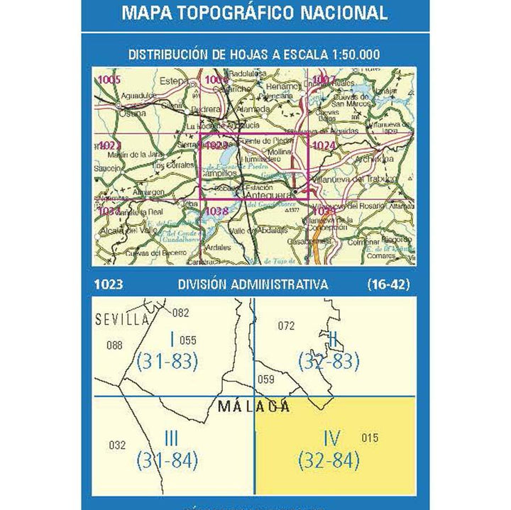 Carte topographique de l'Espagne n° 1023.4 - Antequera | CNIG - 1/25 000 carte pliée CNIG 