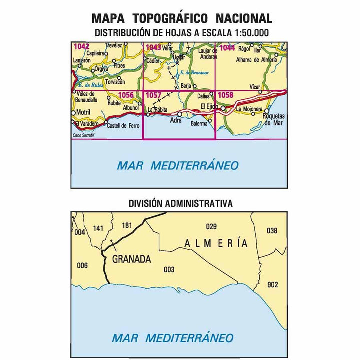 Carte topographique de l'Espagne n° 1057 - Adra | CNIG - 1/50 000 carte pliée CNIG 