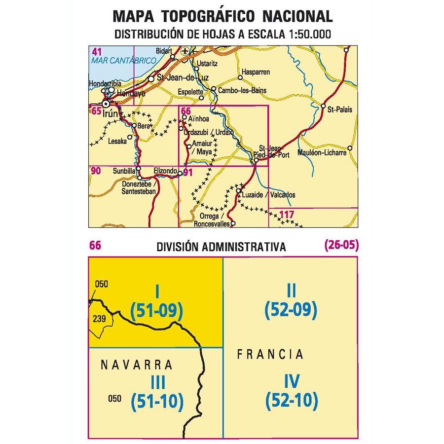 Carte topographique de l'Espagne n° 66.1 - Urdazubi / Urdax | CNIG - 1/25 000 carte pliée CNIG 