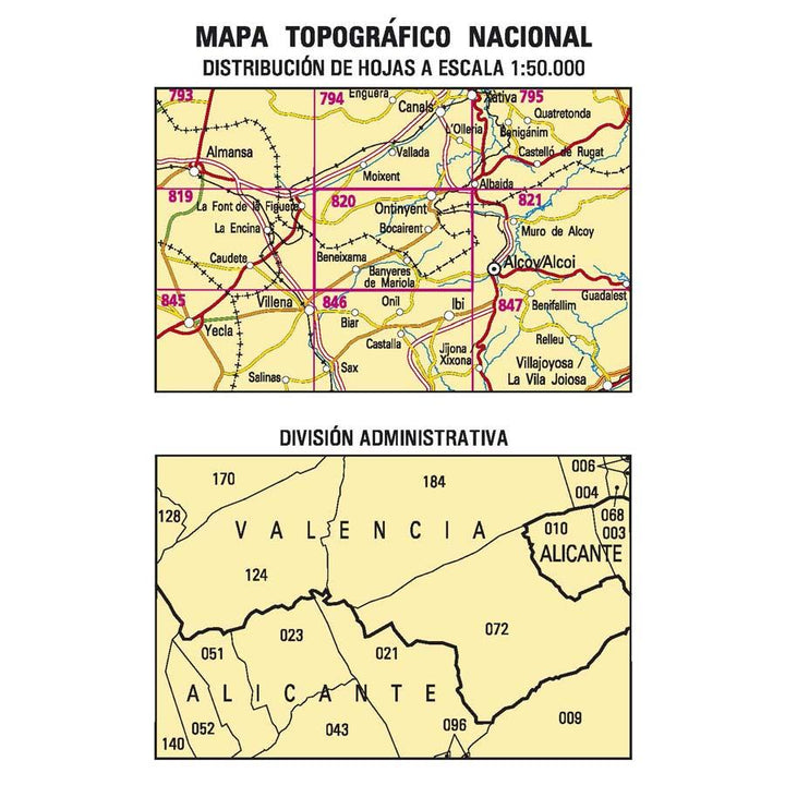 Carte topographique de l'Espagne - Ontinyent, n° 0820 | CNIG - 1/50 000 carte pliée CNIG 