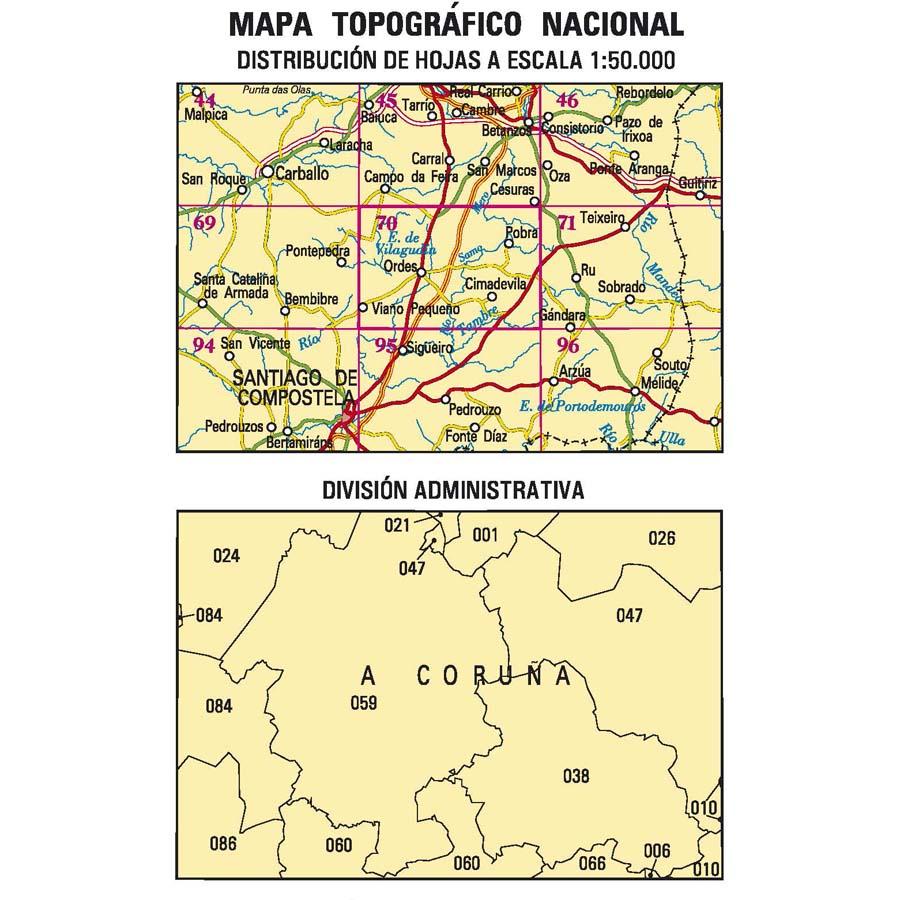 Carte topographique de l'Espagne - Ordes, n° 0070 | CNIG - 1/50 000 carte pliée CNIG 