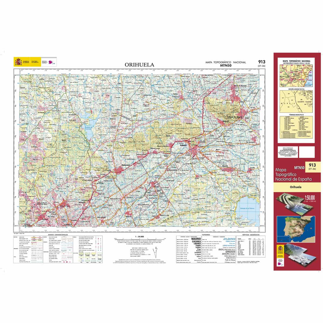 Carte topographique de l'Espagne - Orihuela, n° 0913 | CNIG - 1/50 000 carte pliée CNIG 