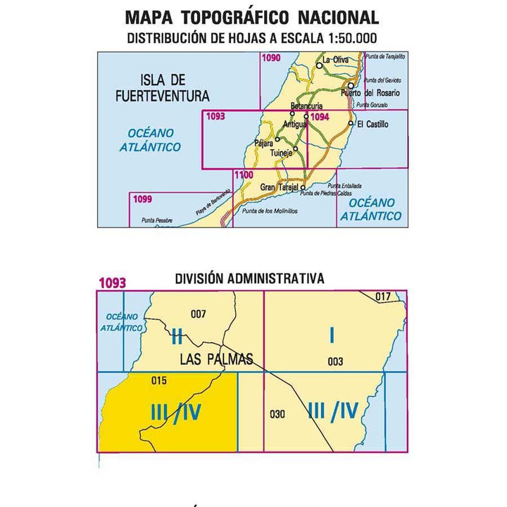 Carte topographique de l'Espagne - Pájara (Fuerteventura), n° 1093.3/4 | CNIG - 1/25 000 carte pliée CNIG 
