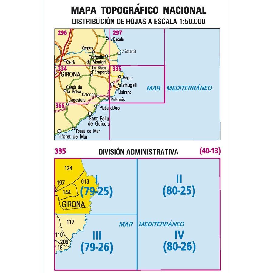 Carte topographique de l'Espagne - Palafrugell, n° 0335.1 | CNIG - 1/25 000 carte pliée CNIG 