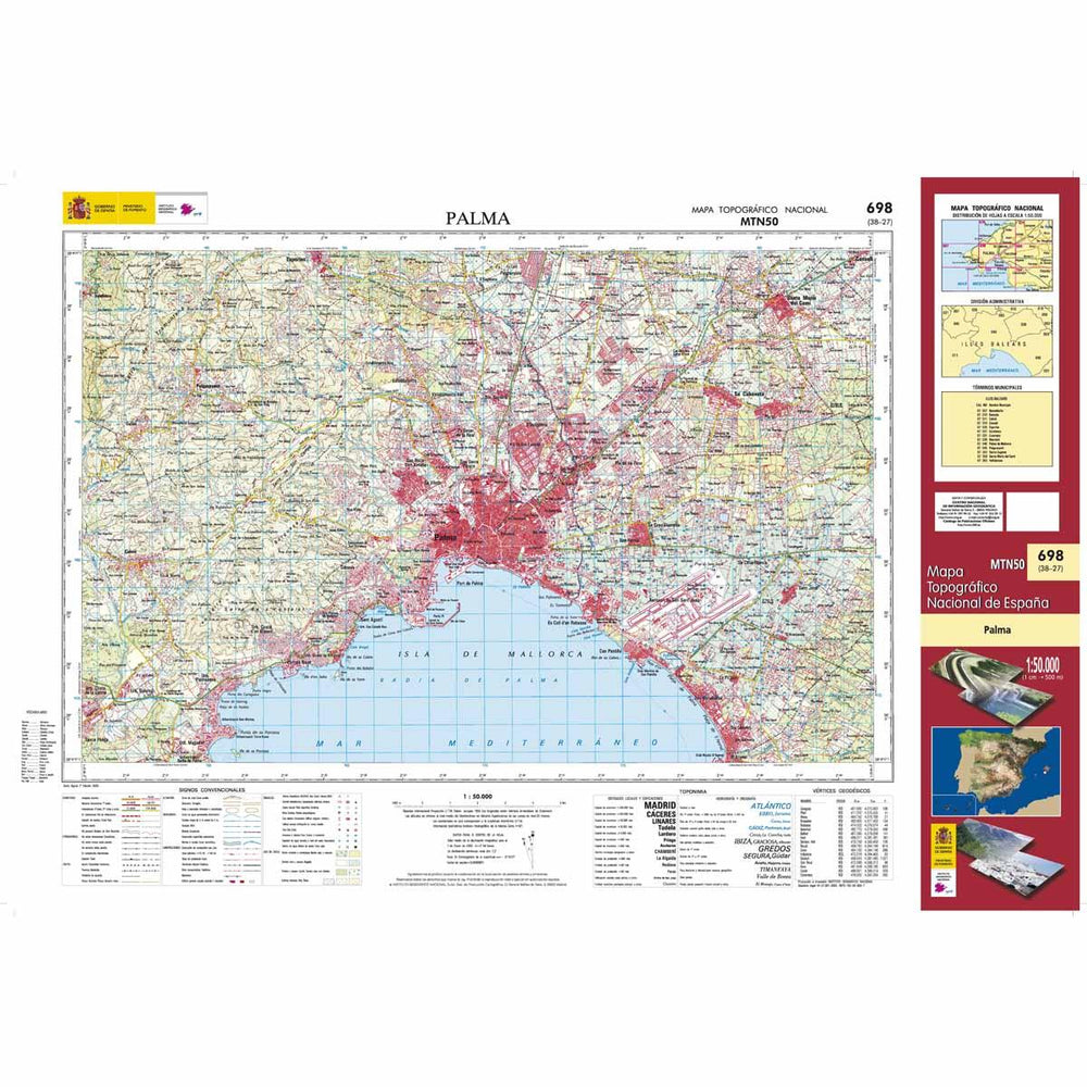 Carte topographique de l'Espagne - Palma (Mallorca), n° 0698 | CNIG - 1/50 000 carte pliée CNIG 