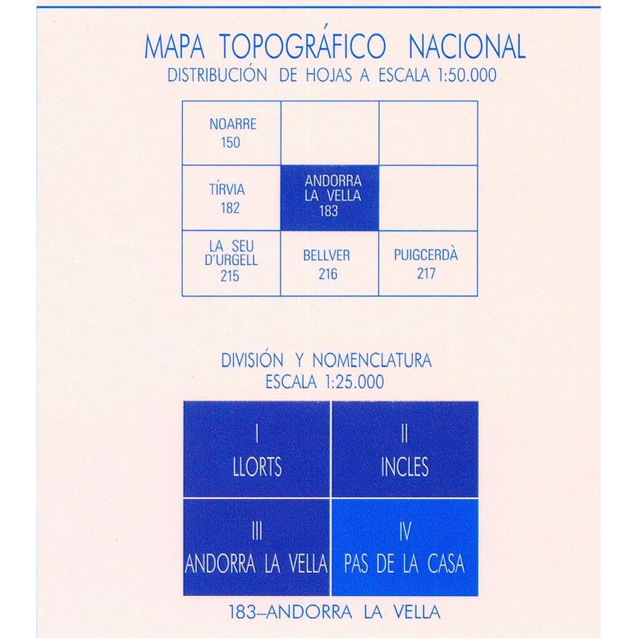 Carte topographique de l'Espagne - Pas de la Casa, n° 0183.4 | CNIG - 1/25 000 carte pliée CNIG 