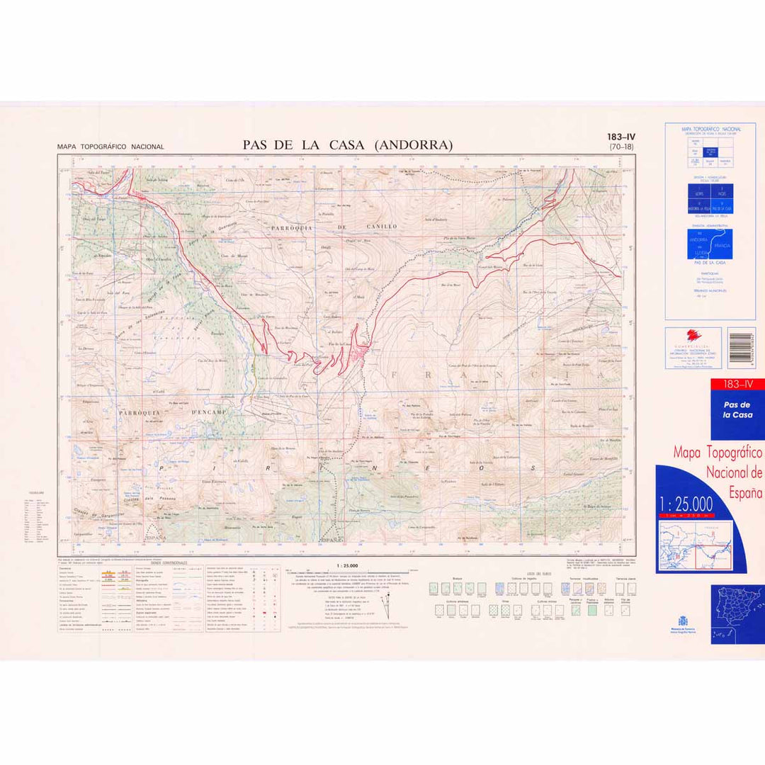 Carte topographique de l'Espagne - Pas de la Casa, n° 0183.4 | CNIG - 1/25 000 carte pliée CNIG 