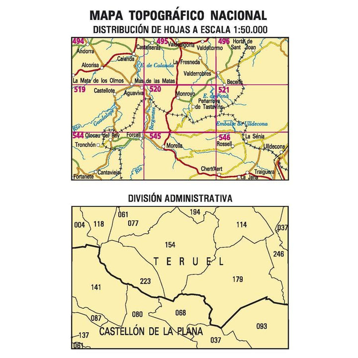 Carte topographique de l'Espagne - Peñarroya de Tastavíns, n° 0520 | CNIG - 1/50 000 carte pliée CNIG 