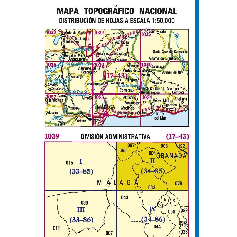 Carte topographique de l'Espagne - Periana, n° 1039.2 | CNIG - 1/25 000 carte pliée CNIG 