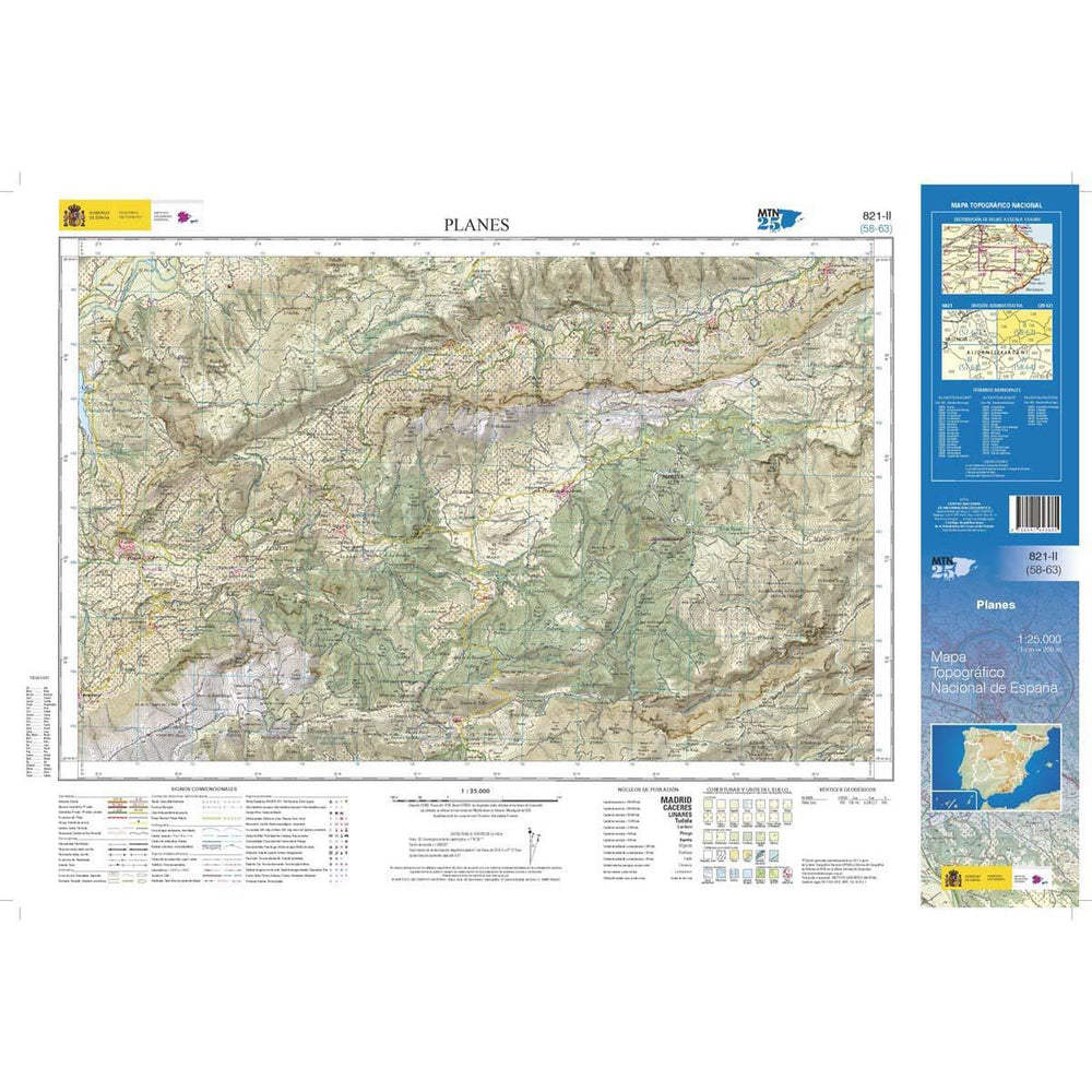 Carte topographique de l'Espagne - Planes, n° 0820.2 | CNIG - 1/25 000 carte pliée CNIG 
