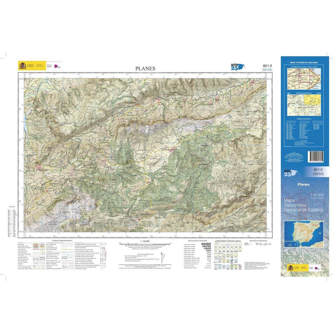 Carte topographique de l'Espagne - Planes, n° 0820.2 | CNIG - 1/25 000 carte pliée CNIG 