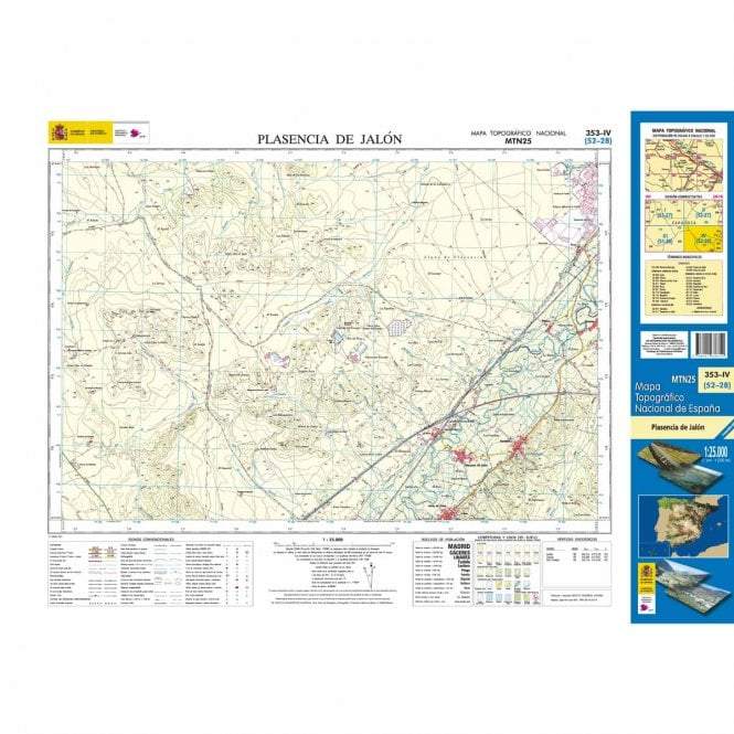 Carte topographique de l'Espagne - Plasencia de Jalón, n° 0353.4 | CNIG - 1/25 000 carte pliée CNIG 