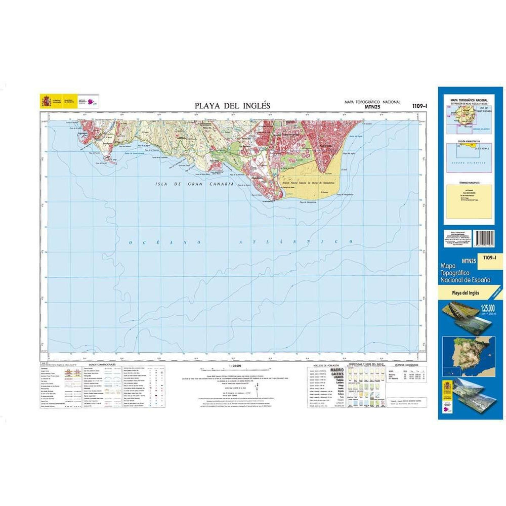 Carte topographique de l'Espagne - Playa del Ingles (Gran Canaria), n° 1109.1 | CNIG - 1/25 000 carte pliée CNIG 