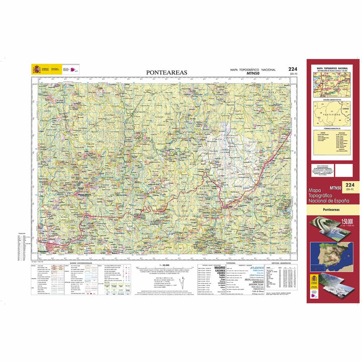 Carte topographique de l'Espagne - Ponteareas, n° 0224 | CNIG - 1/50 000 carte pliée CNIG 