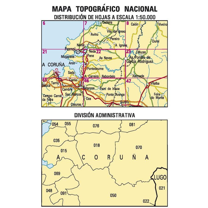 Carte topographique de l'Espagne - Pontedeume, n° 0022 | CNIG - 1/50 000 carte pliée CNIG 